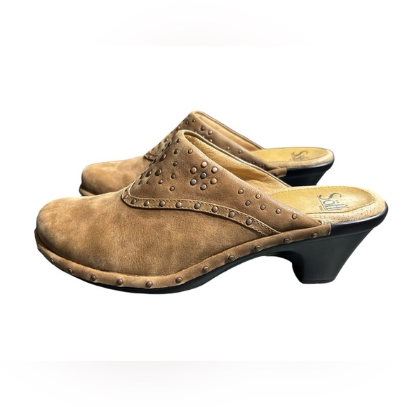 SOFFT women’s tan leather 10M slip on mules clog shows w heel NWOB - Picture 5 of 12